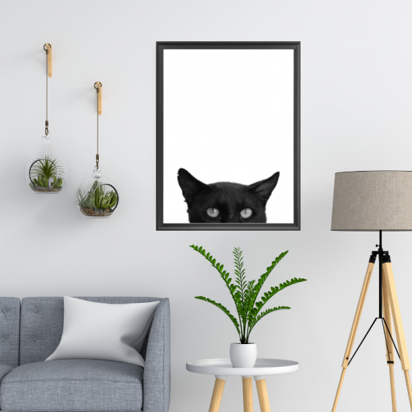 modern balck cat face art print-2