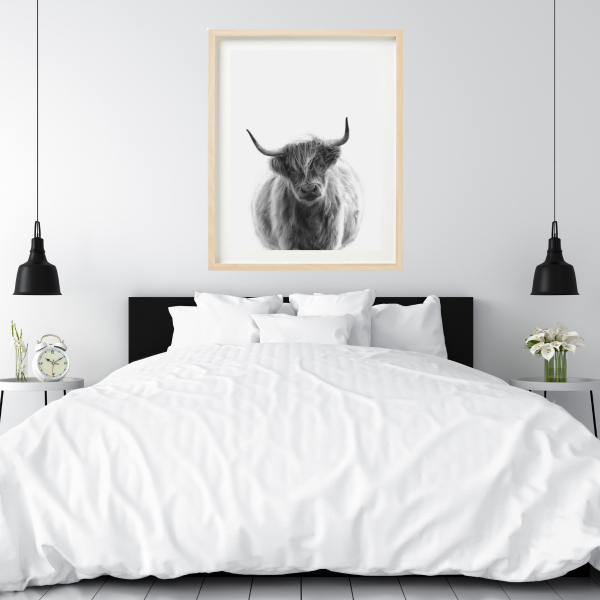 monochrome highland cow art print-1