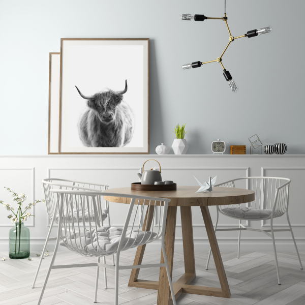 monochrome highland cow art print-2