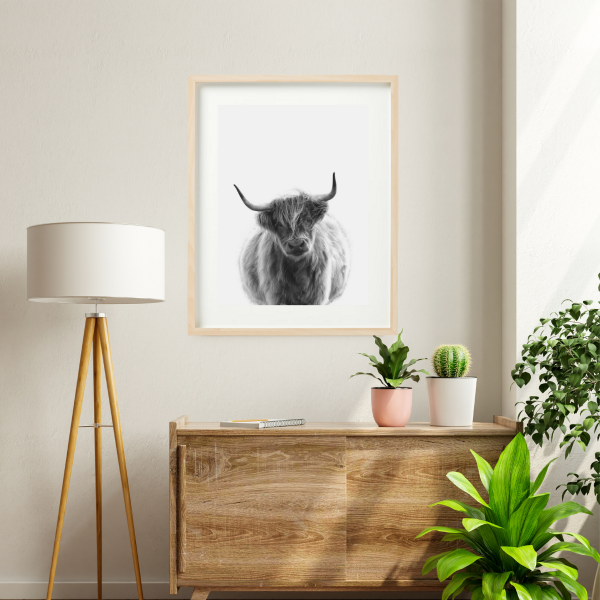 monochrome highland cow art print-3