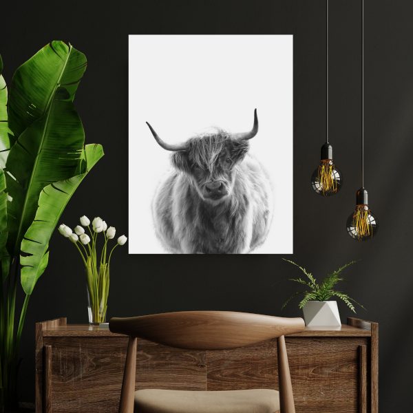 monochrome highland cow art print-