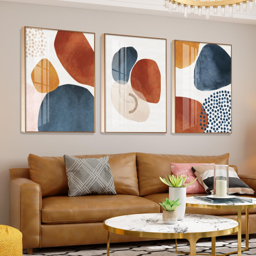 Cozy-living-room-with-fall-Wall-Art-Blue-Yellow-Red-orange-Abstract