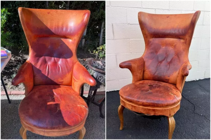 Vintage-leather-chair-with-intricate-carving-and-upholstered-seat
