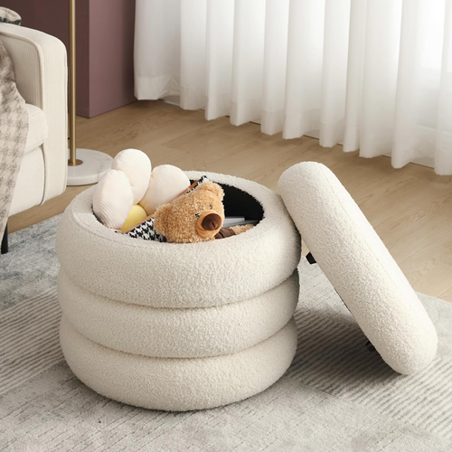 Modern-Round-Boucle-Storage-Ottoman-for-small-living-rooms