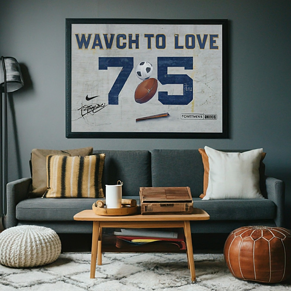 A man cave living room with modern manly furniture, posters, lighting, and maybe even props!