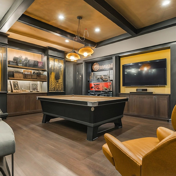 a-man-cave-with-a-large-TV-and-built-ins-with-pool-table