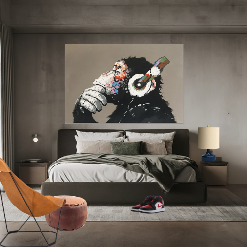 Hyperbeast-bedroom-with-gorrilla-wall-art