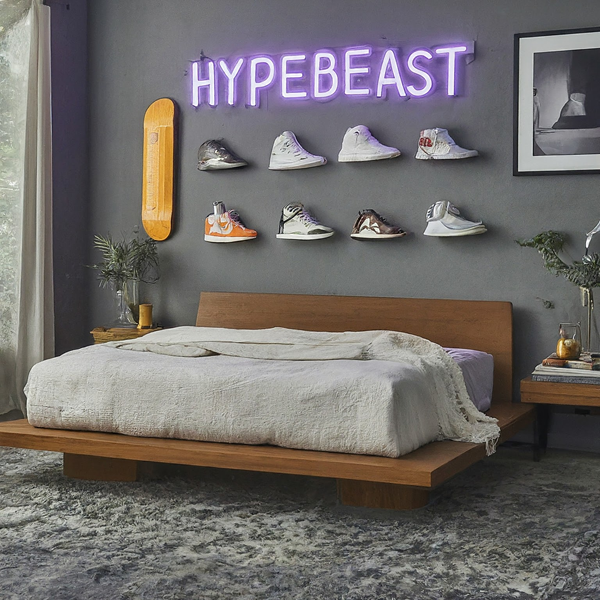 hypebeast-bedroom-decoration-with-sneakers-on-the-wall-with-black-accent-wall