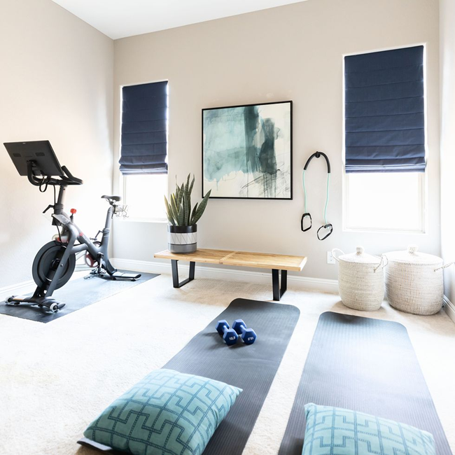 Small-Home-Gym-with-treadmill-and-exercise-bike-and-yoga-mats