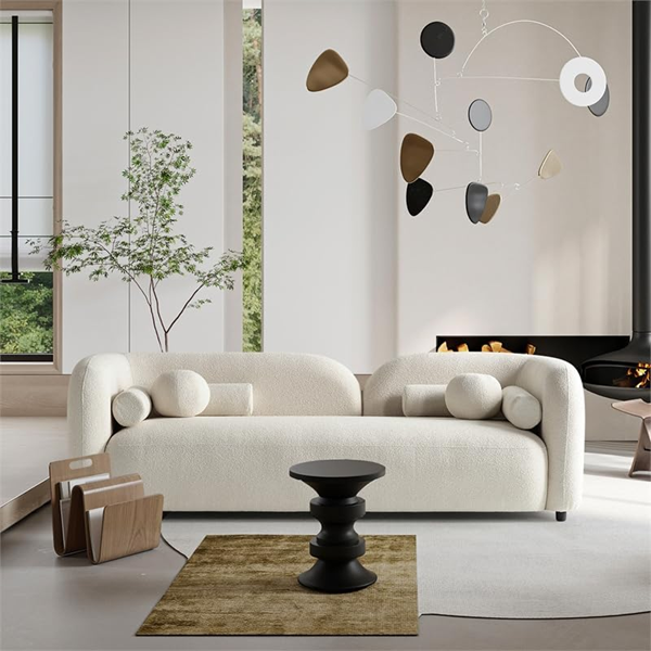 feng-shui-living-room-with-fireplace-and-boucle-modern-couch