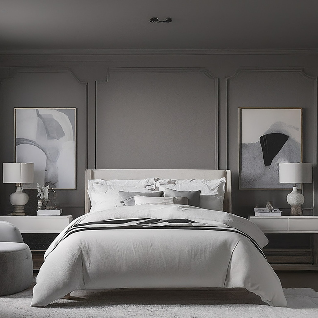 bedroom-with-Gray-color-Walls-and-with-a-Darker-Gray-color-Ceiling-combination